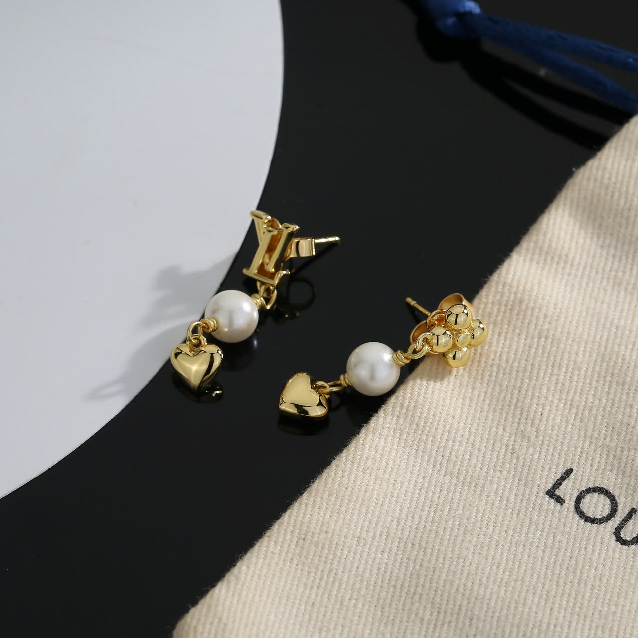 Louis Vuitton Gold Heart Pearl Drop Earrings